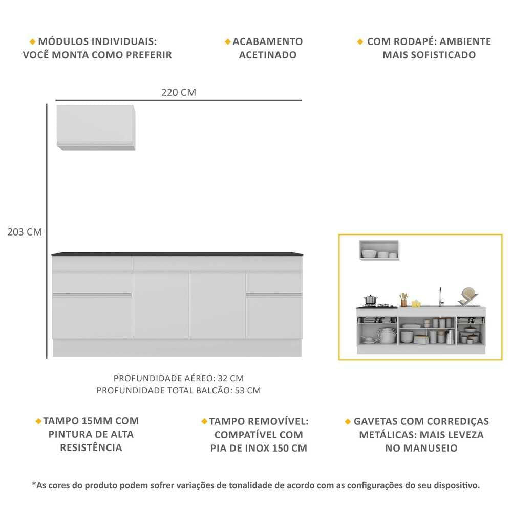 Armário de Cozinha Compacta com Rodapé Veneza Multimóveis MP2109.891 Branco