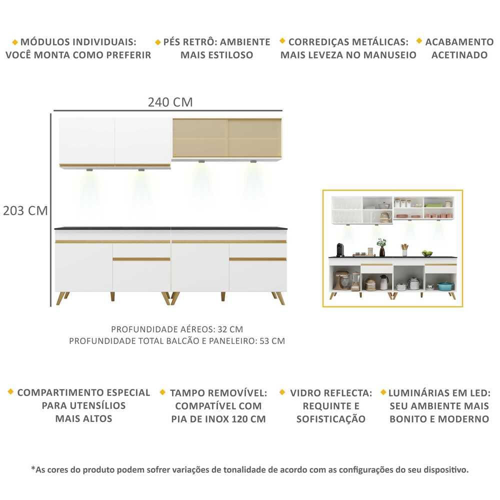 Armário de Cozinha Compacta 4 peças com Leds MP2021 Veneza Up Multimóveis Branca