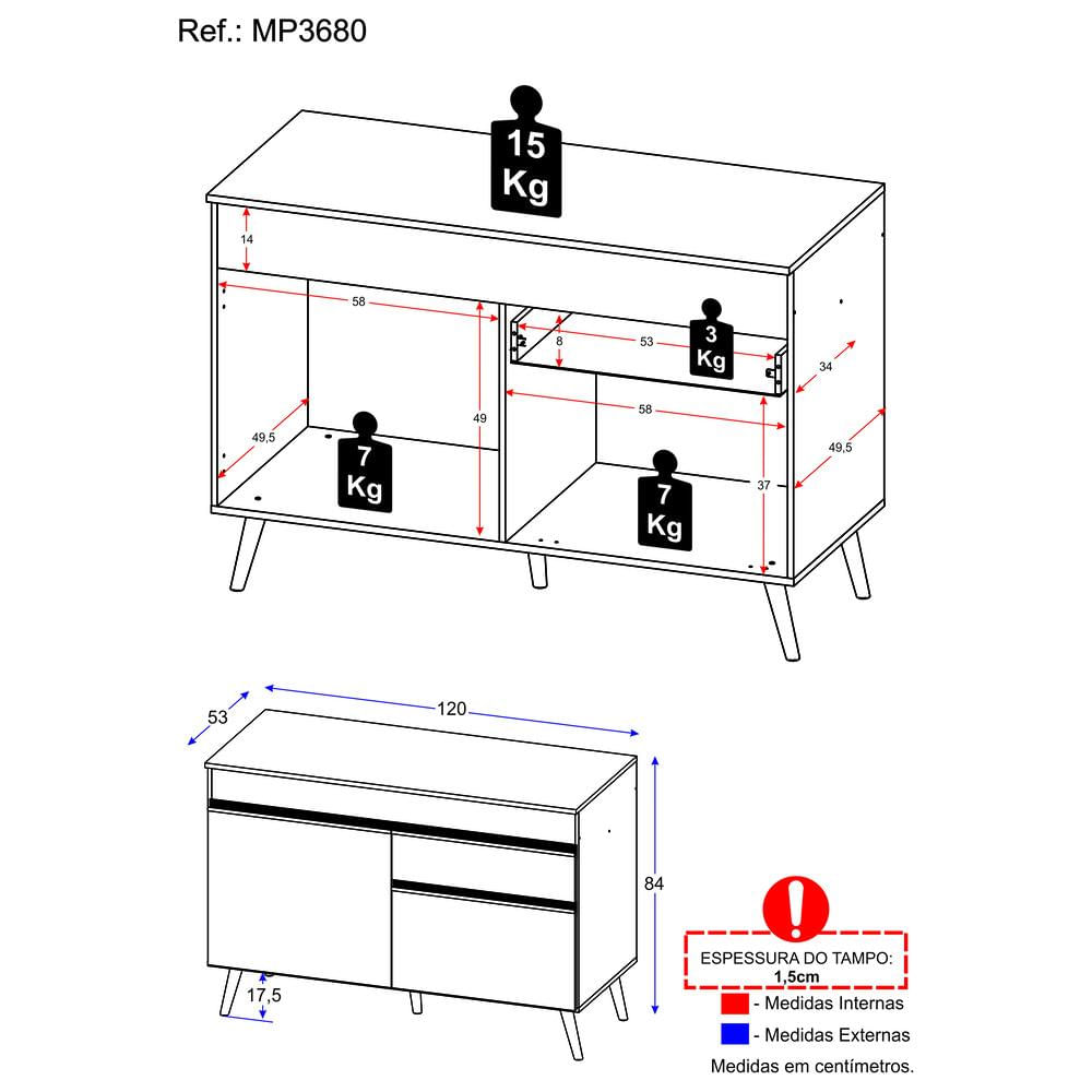 Balcão Cozinha Gabinete Pia 120 cm 2 Portas 1 Gaveta Veneza GW Multimóveis Branco