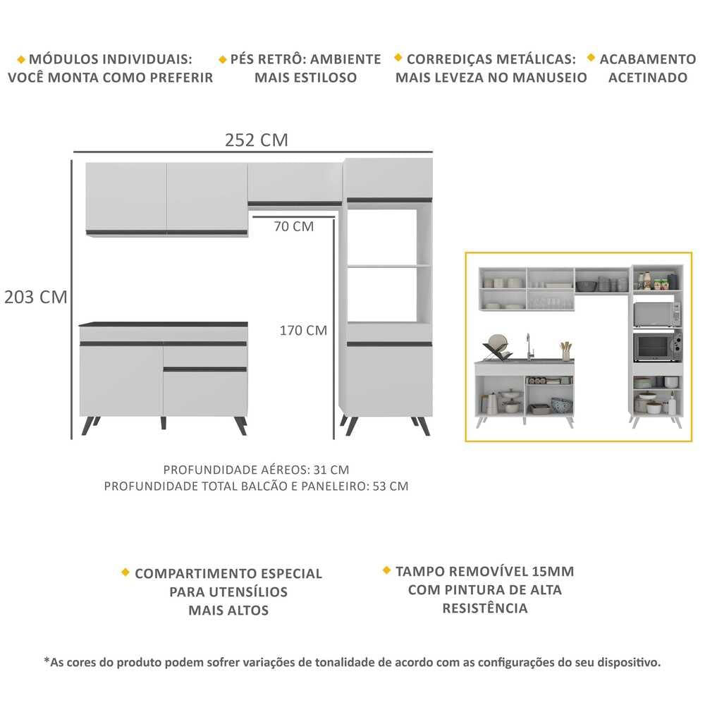 Armário de Cozinha Compacta 4 peças MP3693.964 Veneza Multimóveis Branco