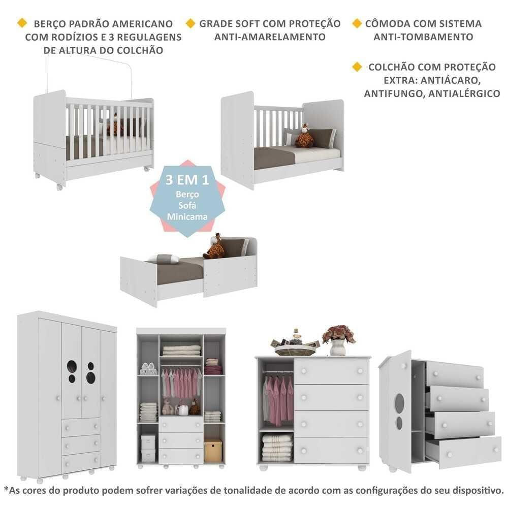 Quarto Completo Infantil Com Colchão Incluso Multimóveis Pimpolho Fg3571 Branco