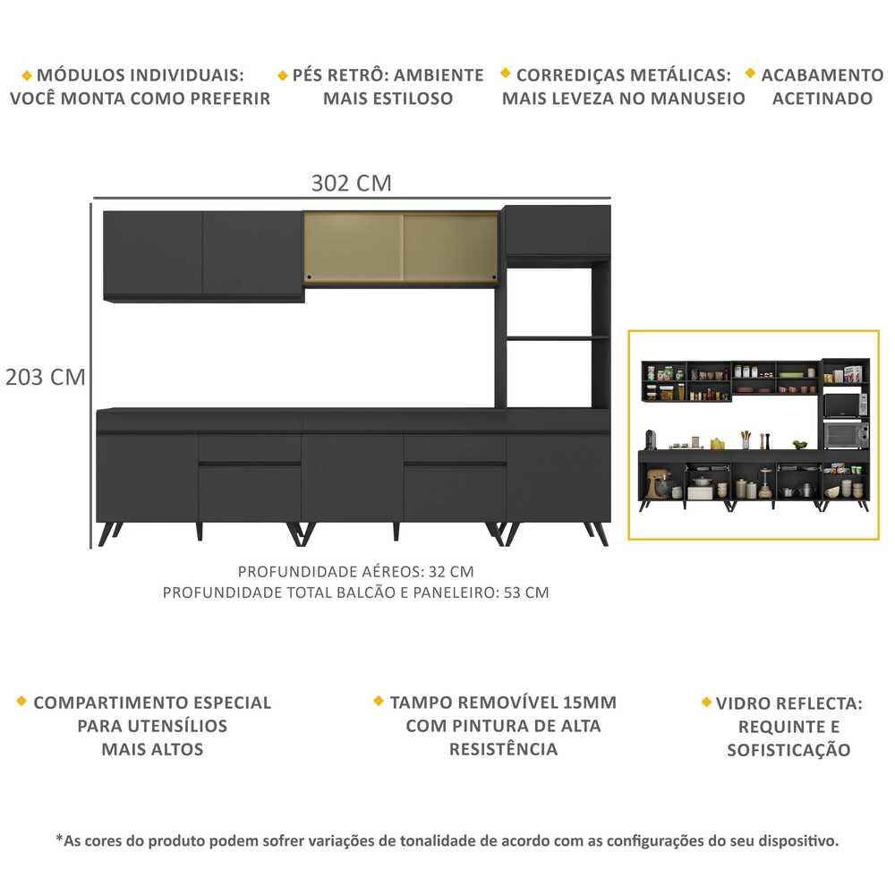 Armário de Cozinha Completa 5 peças MP3689.895 Veneza Multimóveis Preto