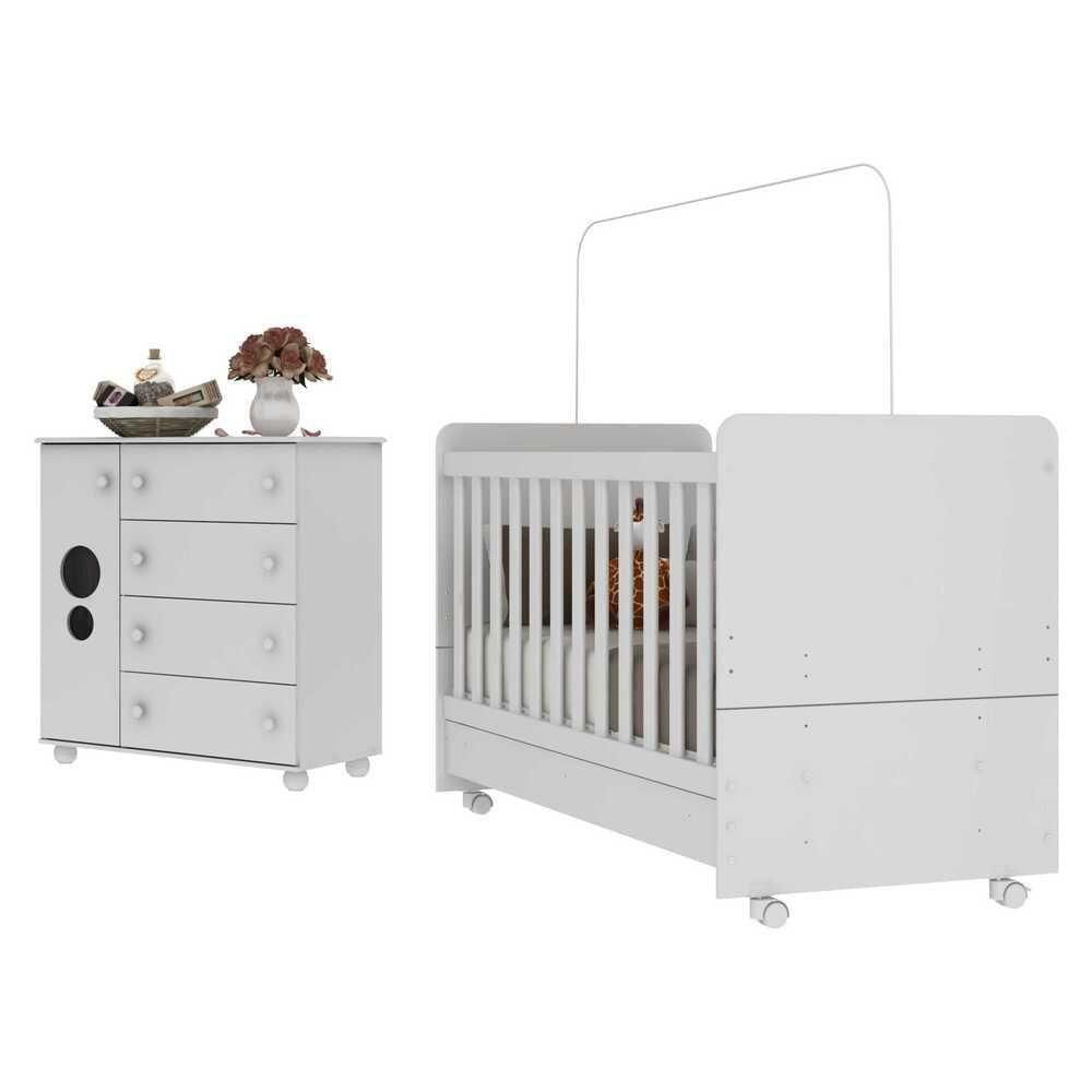 Quarto Infantil Com Berço E Cômoda Pimpolho Fg3569 Branco