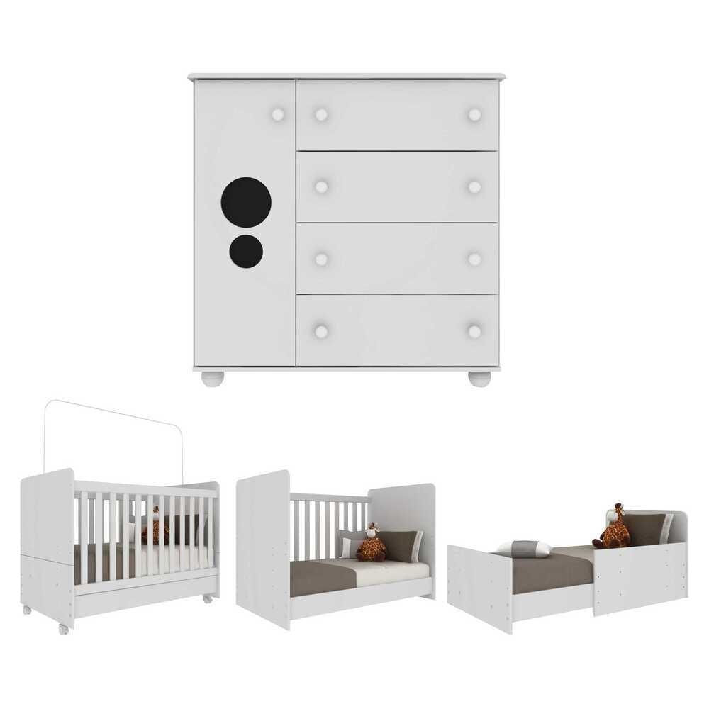 Quarto Infantil Com Berço E Cômoda Pimpolho Fg3569 Branco