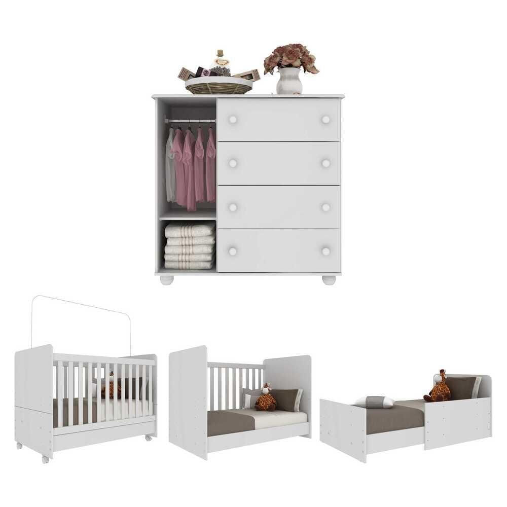 Quarto Infantil Com Berço E Cômoda Pimpolho Fg3569 Branco