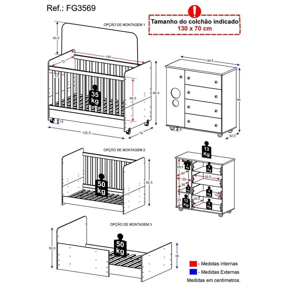 Quarto Infantil Com Berço E Cômoda Pimpolho Fg3569 Branco