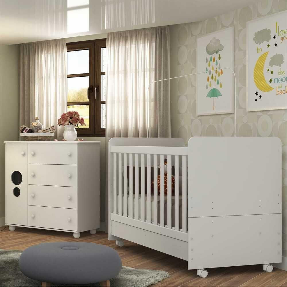 Quarto Infantil Com Berço E Cômoda Pimpolho Fg3569 Branco