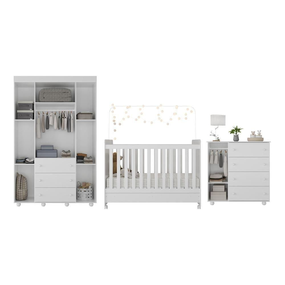 Quarto Pimpolho com Berço 3 em 1 com Rodízios Branco