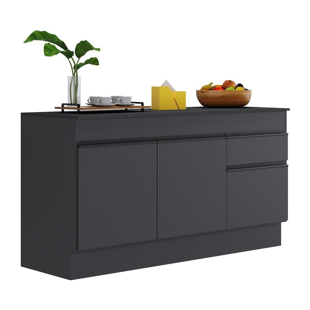 Balcão Cozinha Gabinete Pia 150cm Com Rodapé 3 Portas 1 Gaveta Veneza Multimóveis V2107 Preto Preto