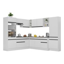 Armário De Cozinha Completa De Canto Com Rodapé Veneza Multimóveis V2082 Branco/preto Branco/preto
