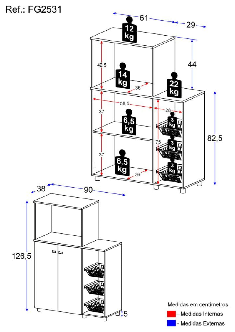 Armário para Forno e Microondas Multimóveis 2 Portas FG2531 Branco