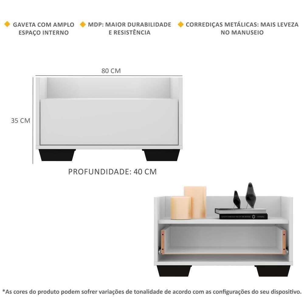 Mesa De Cabeceira 80 Cm C/ Pés Quadrados Branca/preta