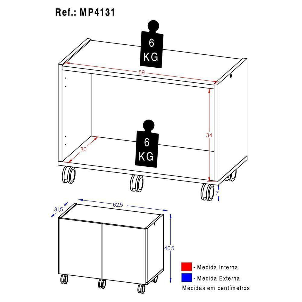 Mesa De Cabeceira Com Rodízios 2 Portas Multimóveis Mp4131 Preta Preto