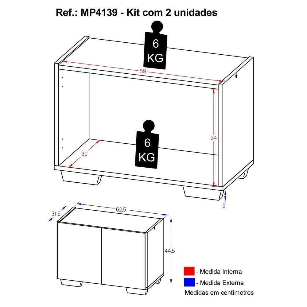 Kit 2 Mesas De Cabeceira 2 Portas E Pés Multimóveis Mp4139 Preto Preto