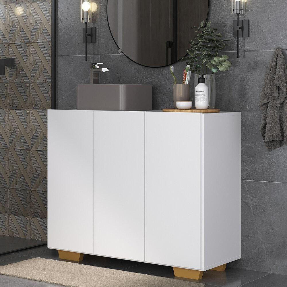 Gabinete Banheiro 3 Portas 90cm Mp5031 Branco Natural