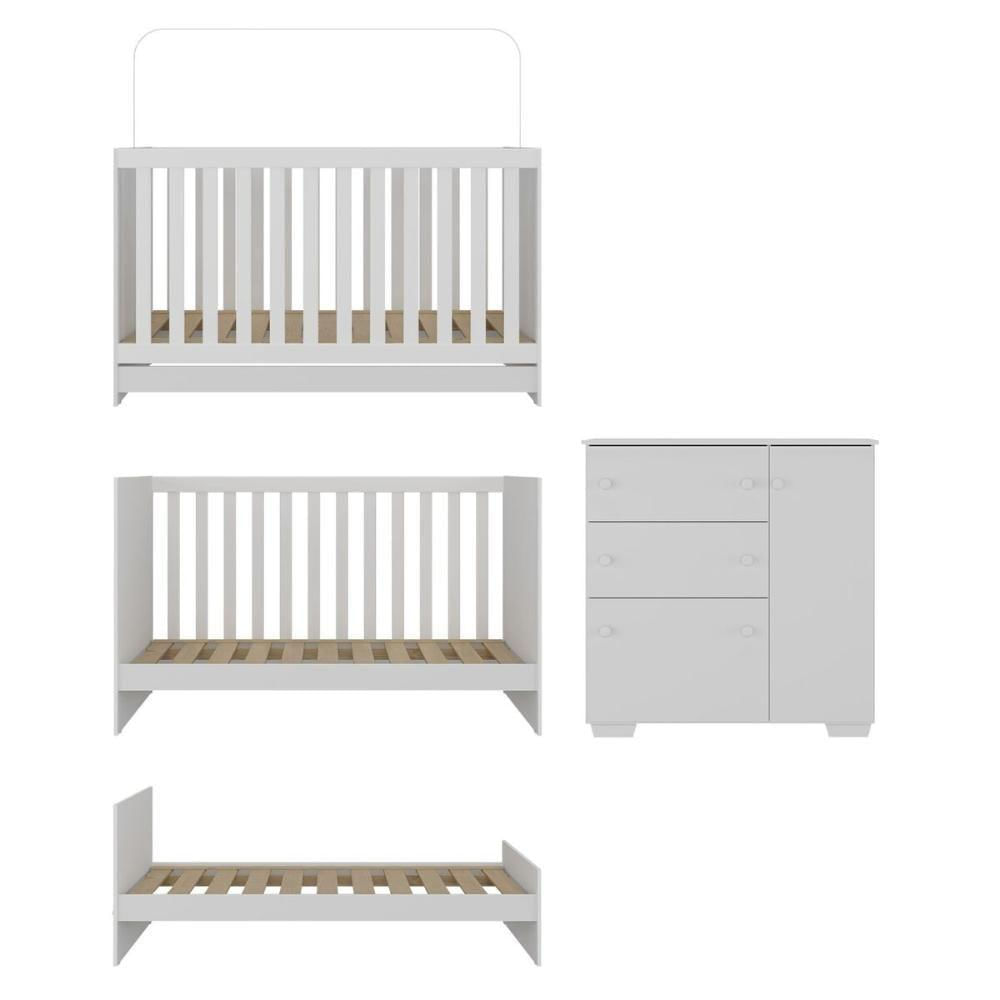 Quarto Infantil Com Berço 3 Em 1 E Cômoda Algodão Doce Multimóveis Mp4249 Branco