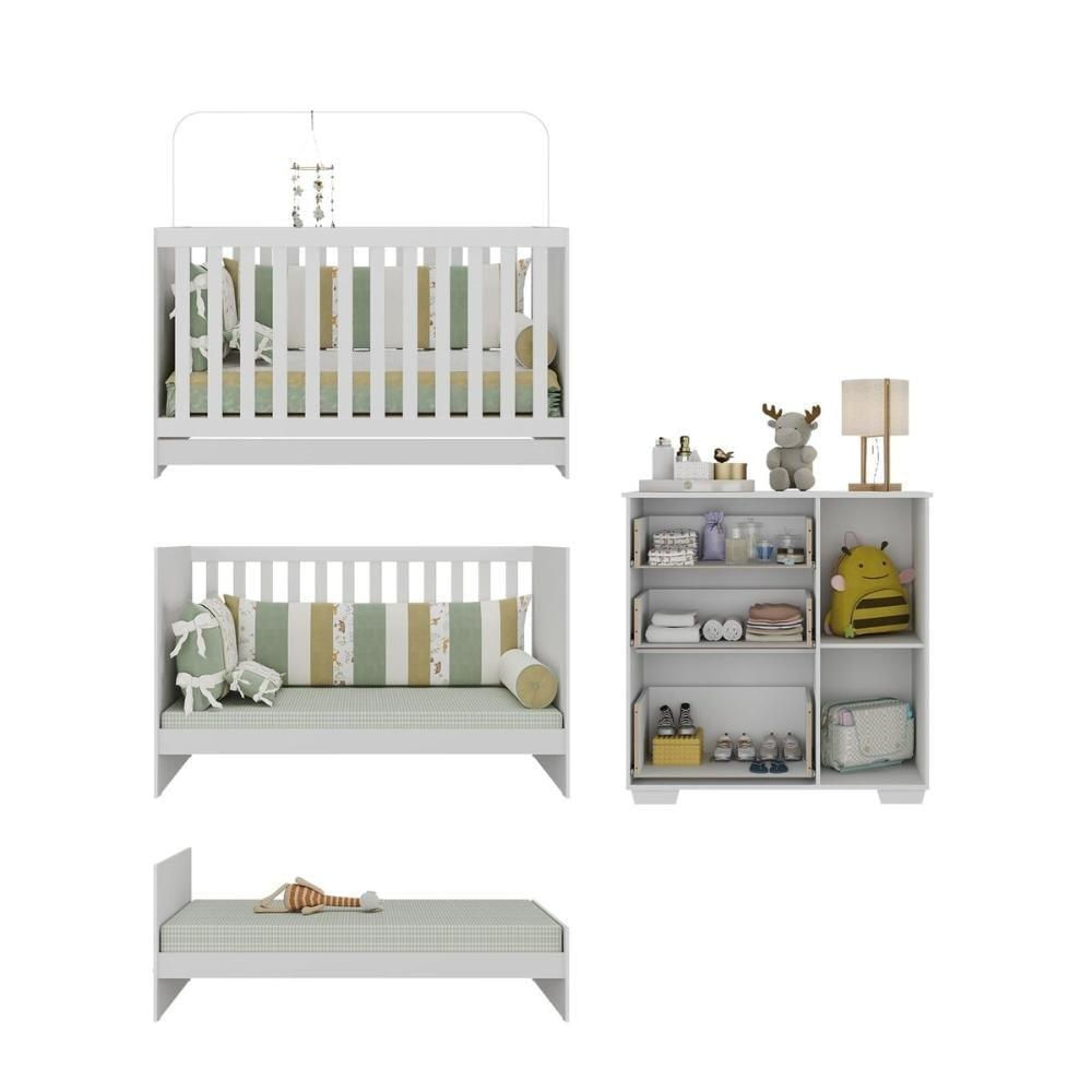 Quarto Infantil Com Berço 3 Em 1 E Cômoda Algodão Doce Multimóveis Mp4249 Branco