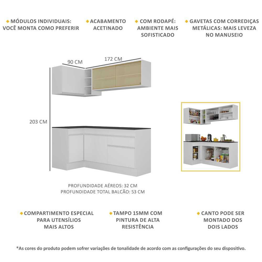 Armário de Cozinha Compacta de Canto com Rodapé Veneza Multimóveis MP2091.891 Branco