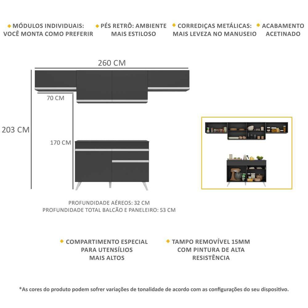 Armário de Cozinha Compacta 4 peças MP3697.898 Veneza Preto