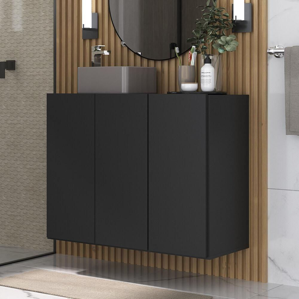 Gabinete Banheiro 3 Portas 90Cm Mp5029 Preto