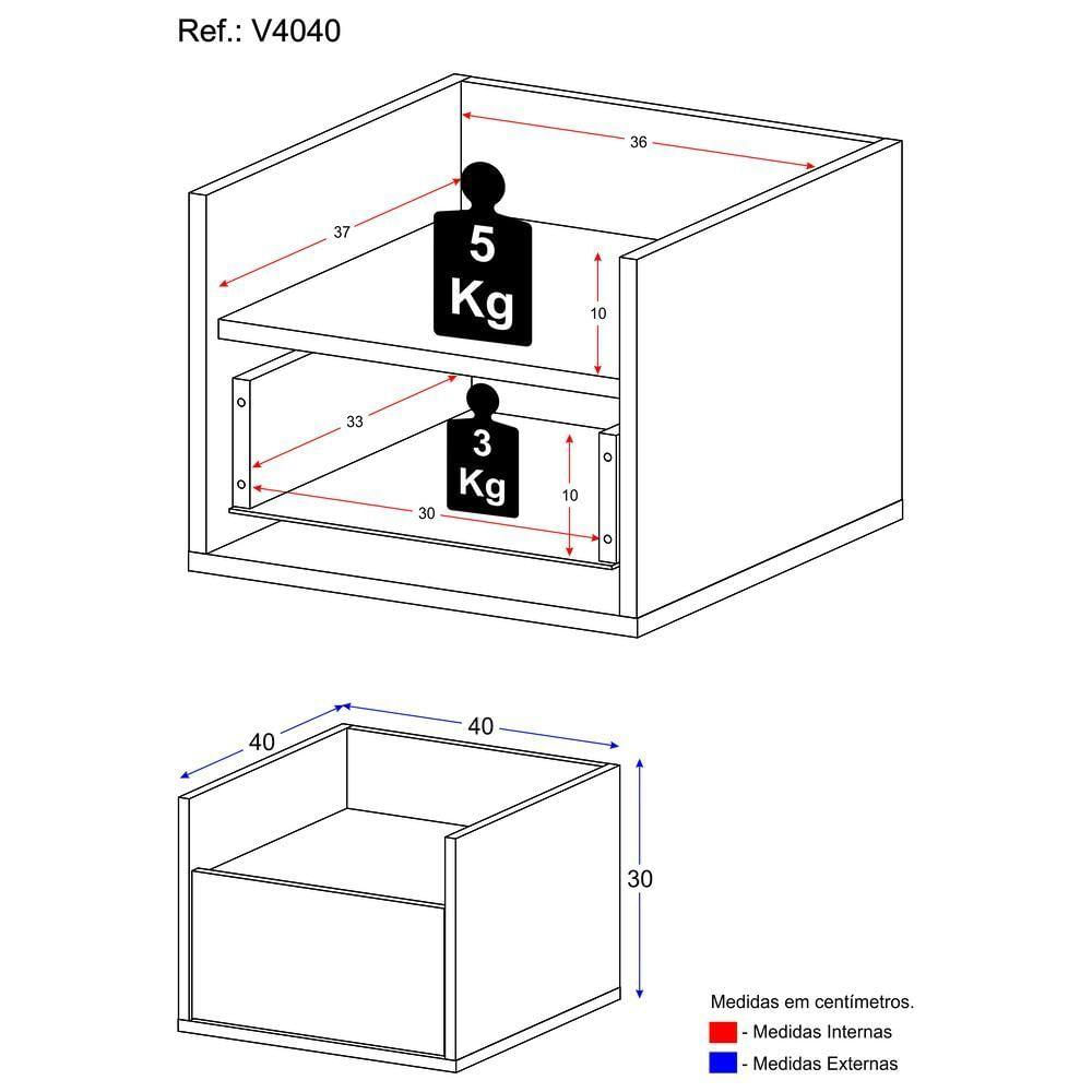 Mesa De Cabeceira 40Cm Suspensa Multimóveis V4040 Preto