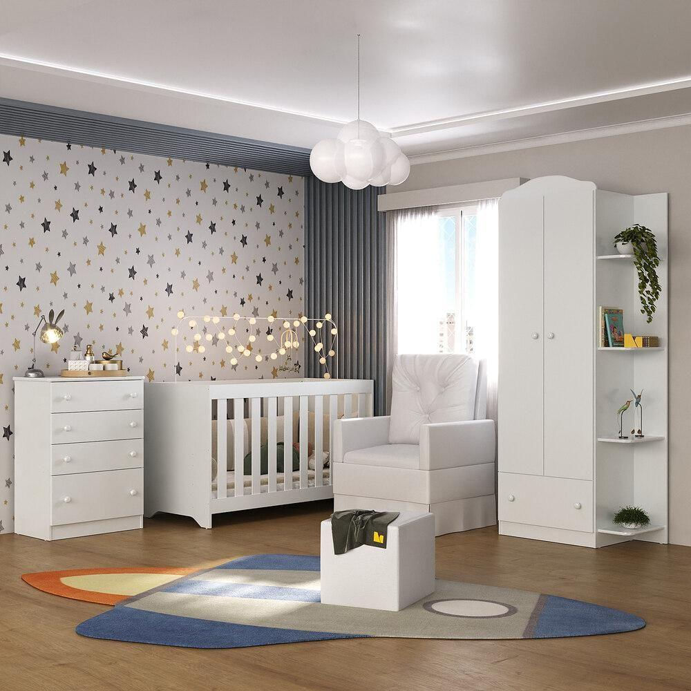 Quarto Infantil Completo + Poltrona E Puff Mp4086 Branco