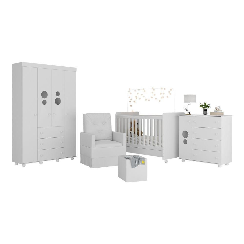 Quarto Completo+Poltrona E Puff Mp4085 Branco Branco