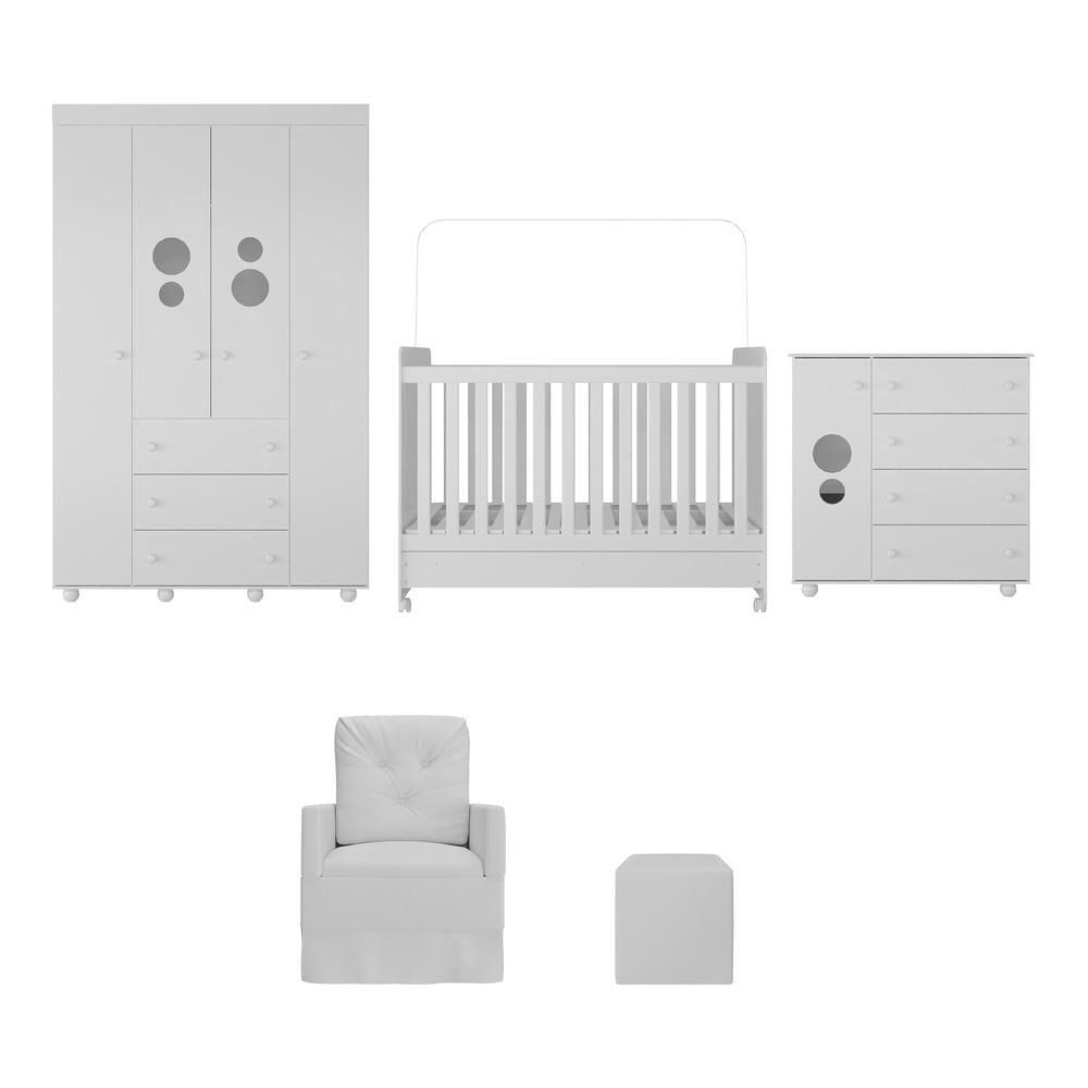 Quarto Completo+Poltrona E Puff Mp4085 Branco Branco