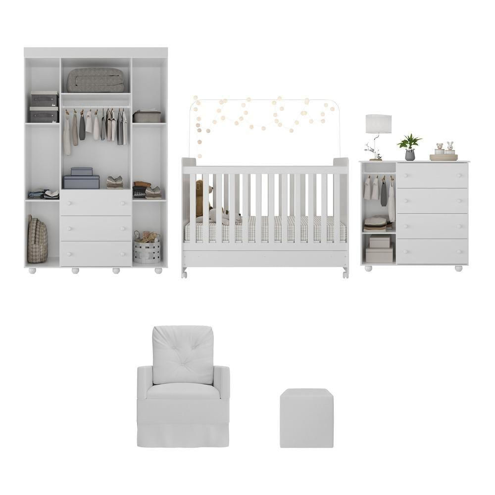 Quarto Completo+Poltrona E Puff Mp4085 Branco Branco