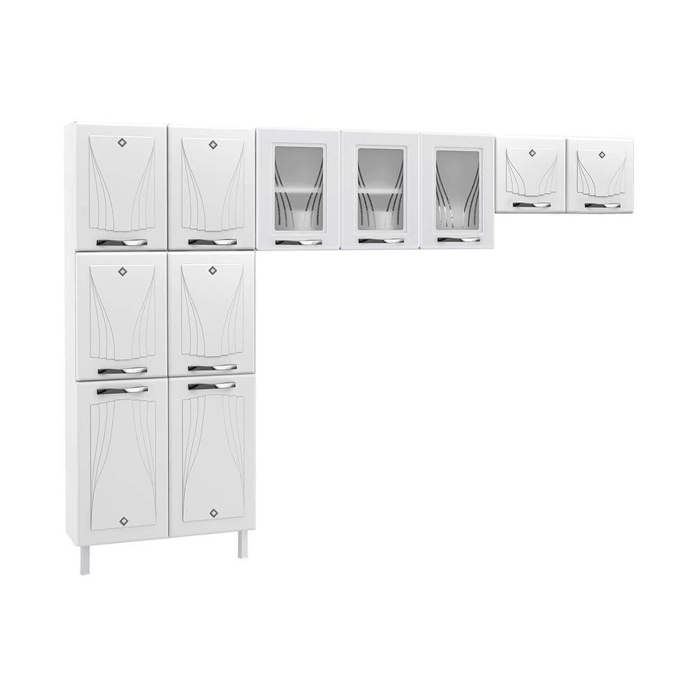 Armário de Cozinha de Aço Compacta Clara Multimóveis 3 Peças CR6152 Branco