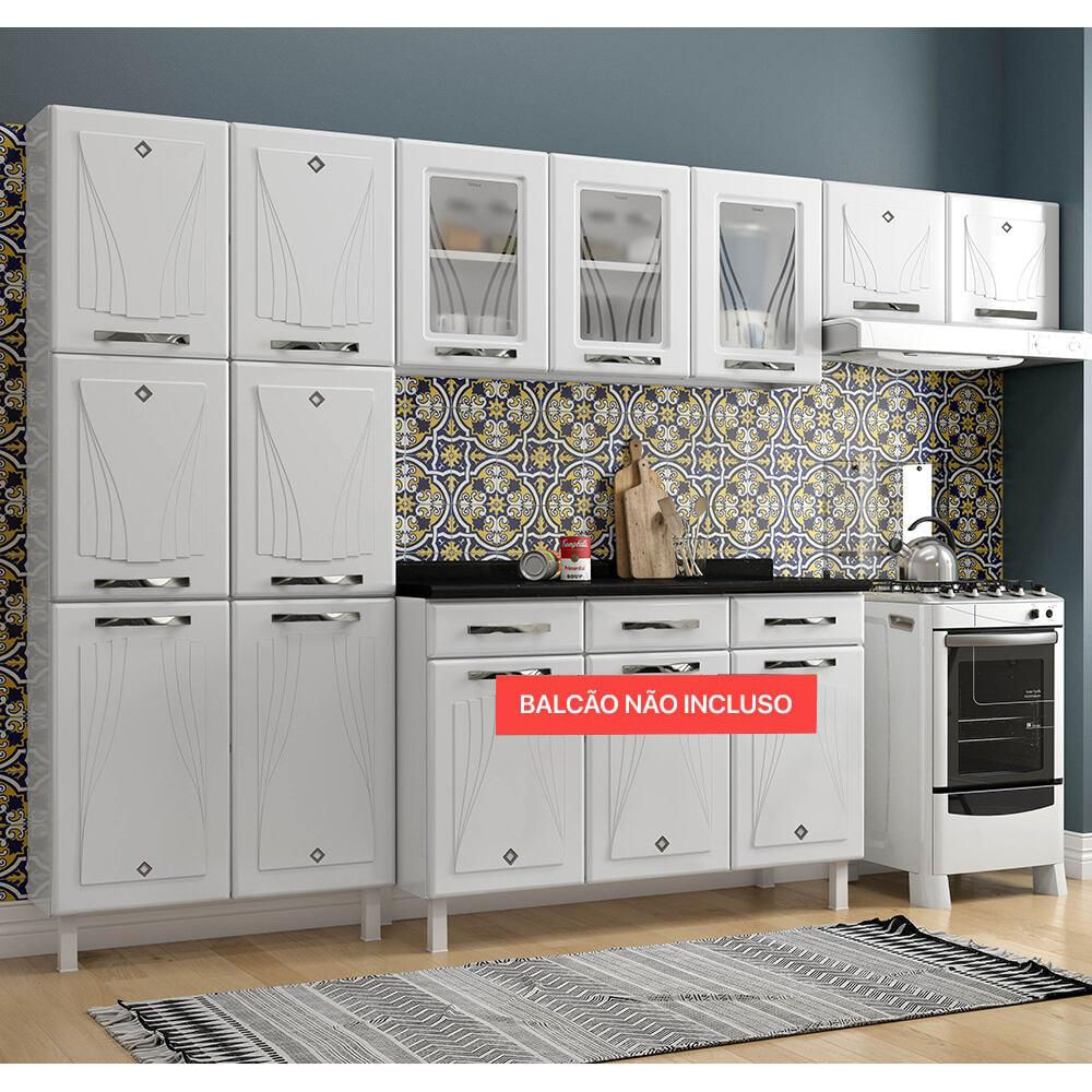 Armário de Cozinha de Aço Compacta Clara Multimóveis 3 Peças CR6152 Branco