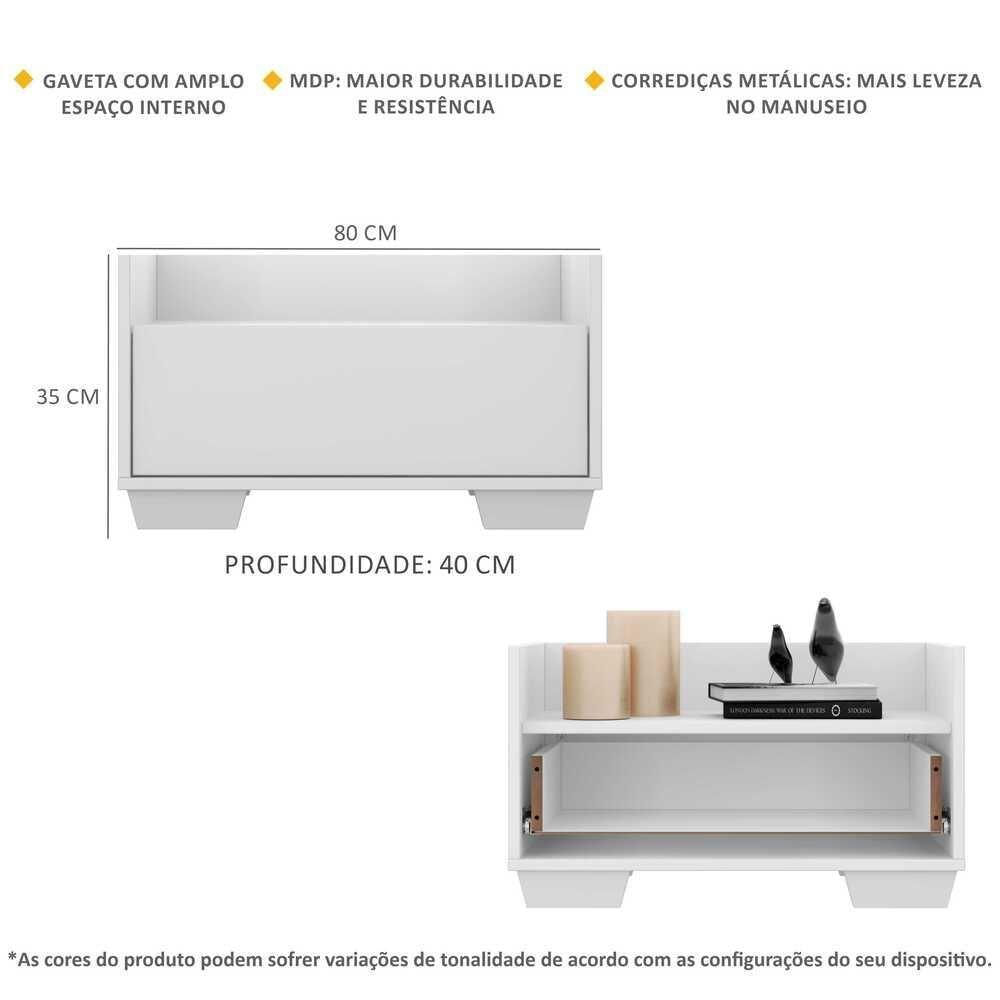 Mesa De Cabeceira 80Cm Multimóveis V4001 Branca Branco