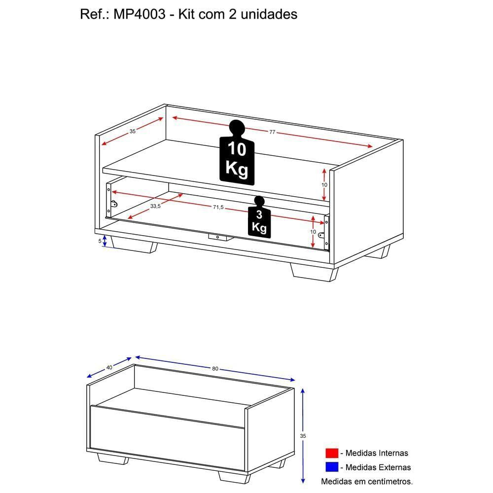 Kit com 2 Mesas De Cabeceira 80 Cm com Pés Quadrados