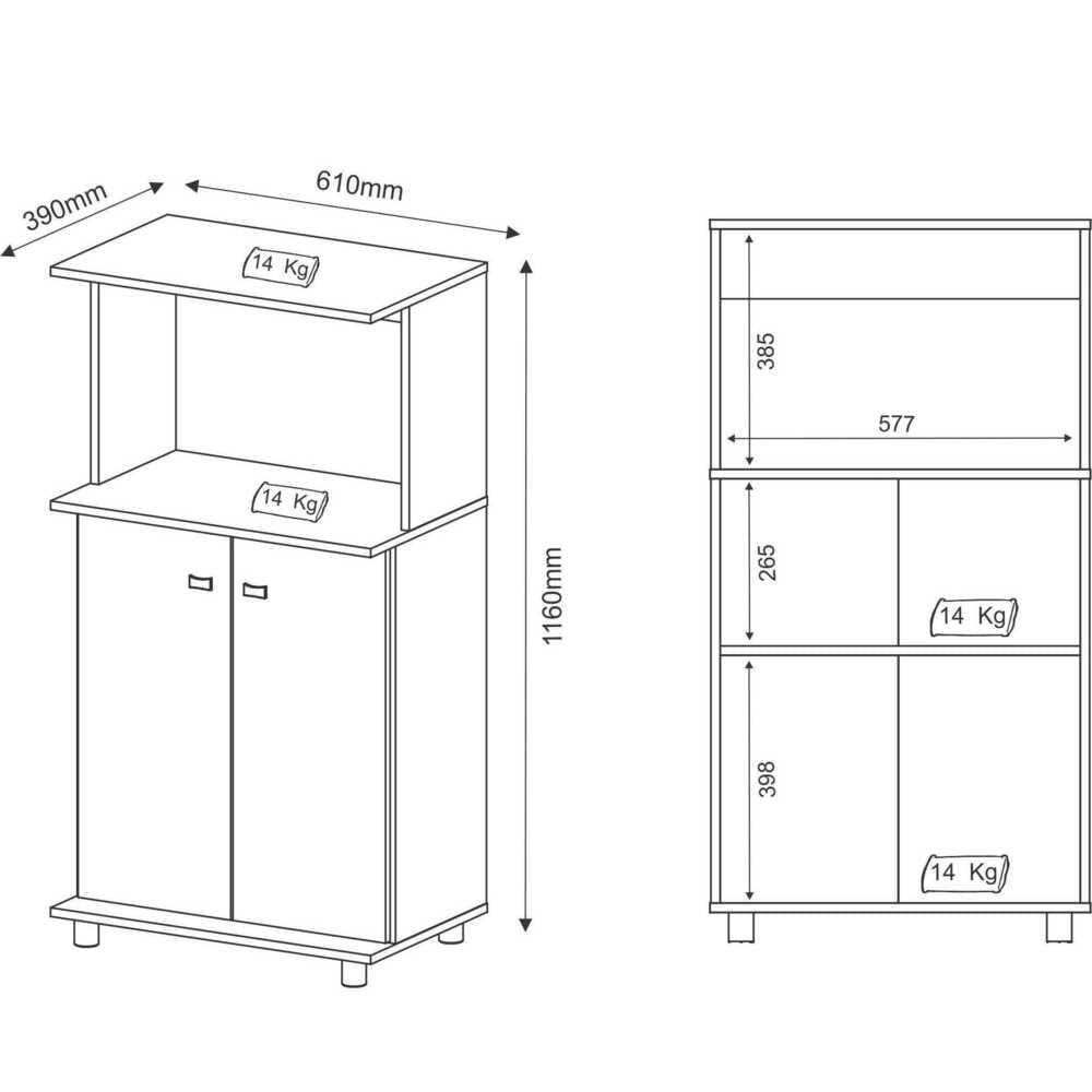 Balcão Multiuso para Forno e Microondas com 2 Portas Multimóveis CR20007 Branco