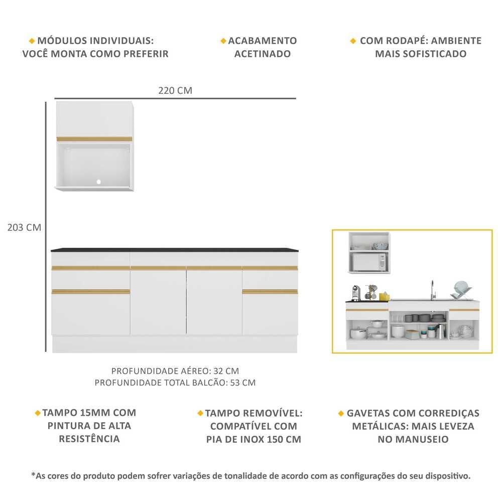 Armário de Cozinha Compacta com Rodapé Veneza Multimóveis MP2110 Branca