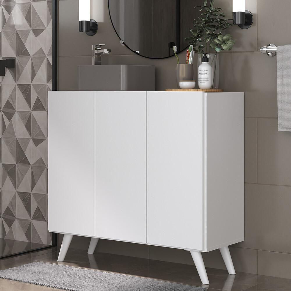 Gabinete Banheiro 3 Portas Retrô 90cm Mp5030 Branco