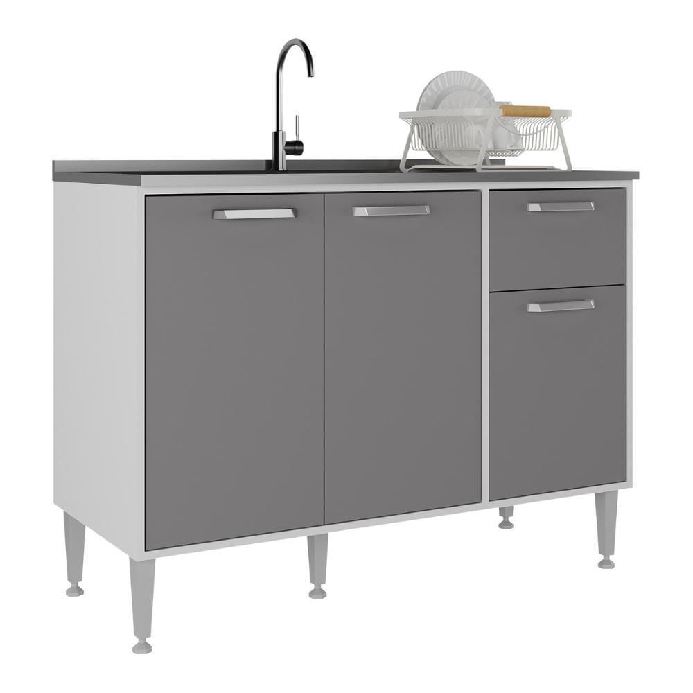 Balcão De Cozinha Gabinete Pia 105cm 3 Portas 1 Gaveta Xangai Multimóveis Mp2246 Branco/lacca Fumê