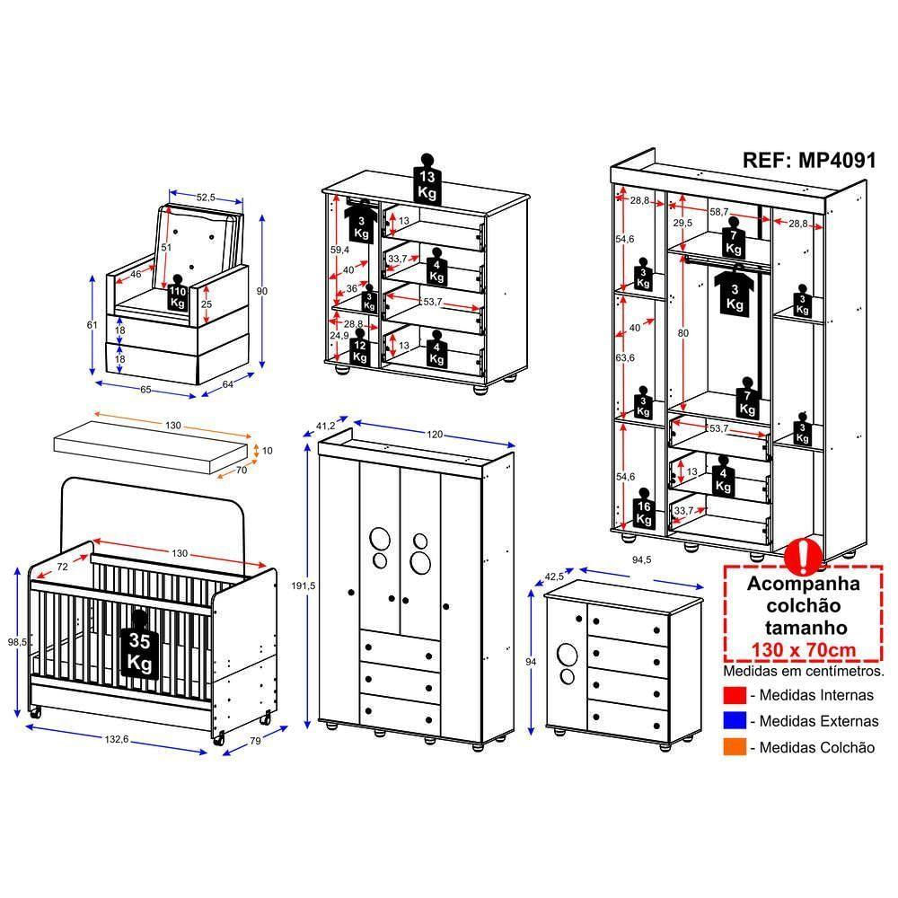 Quarto Completo+Colchão E Poltrona Mp4091