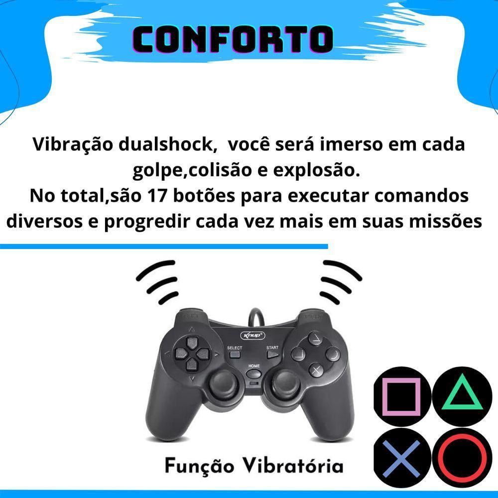 Kit 2 Controles Joystick Manete Ps2 Ps1 Plug And Play Dualshock Com Memory Card 8gb