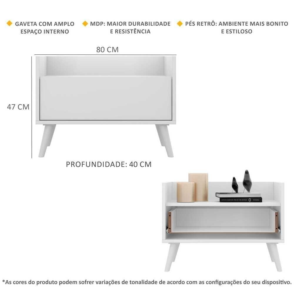 Mesa De Cabeceira 80Cm Retrô Multimóveis V4000 Branca Branco