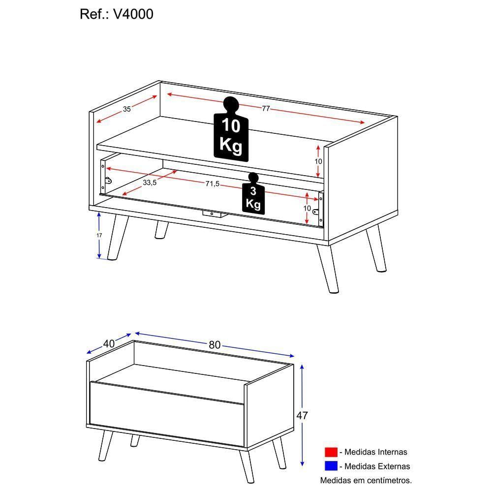 Mesa De Cabeceira 80Cm Retrô Multimóveis V4000 Branca Branco