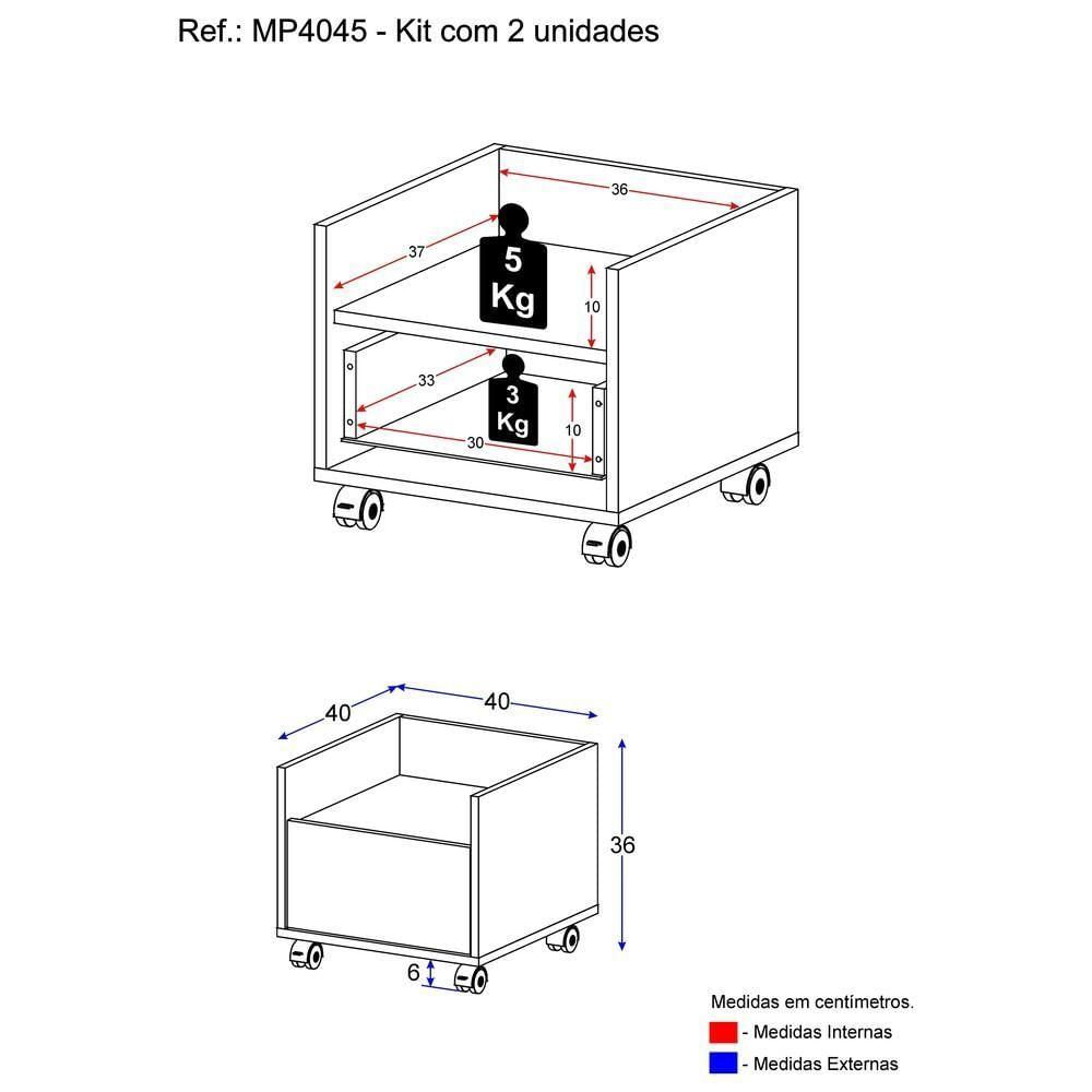 Kit+2 Mesas De Cabeceira 40cm Mp4045 Preta