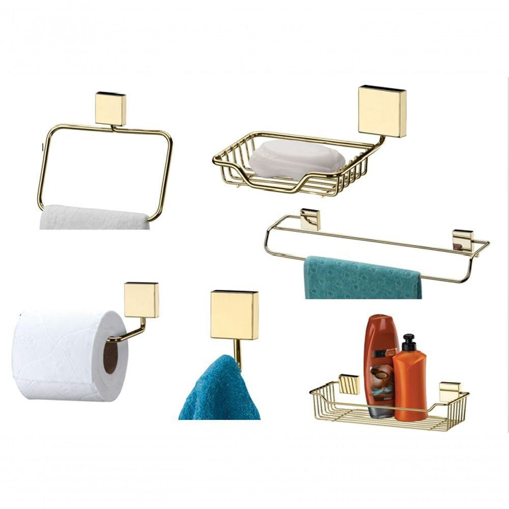 Kit Banheiro Lavabo 6 Peças Dourado Future