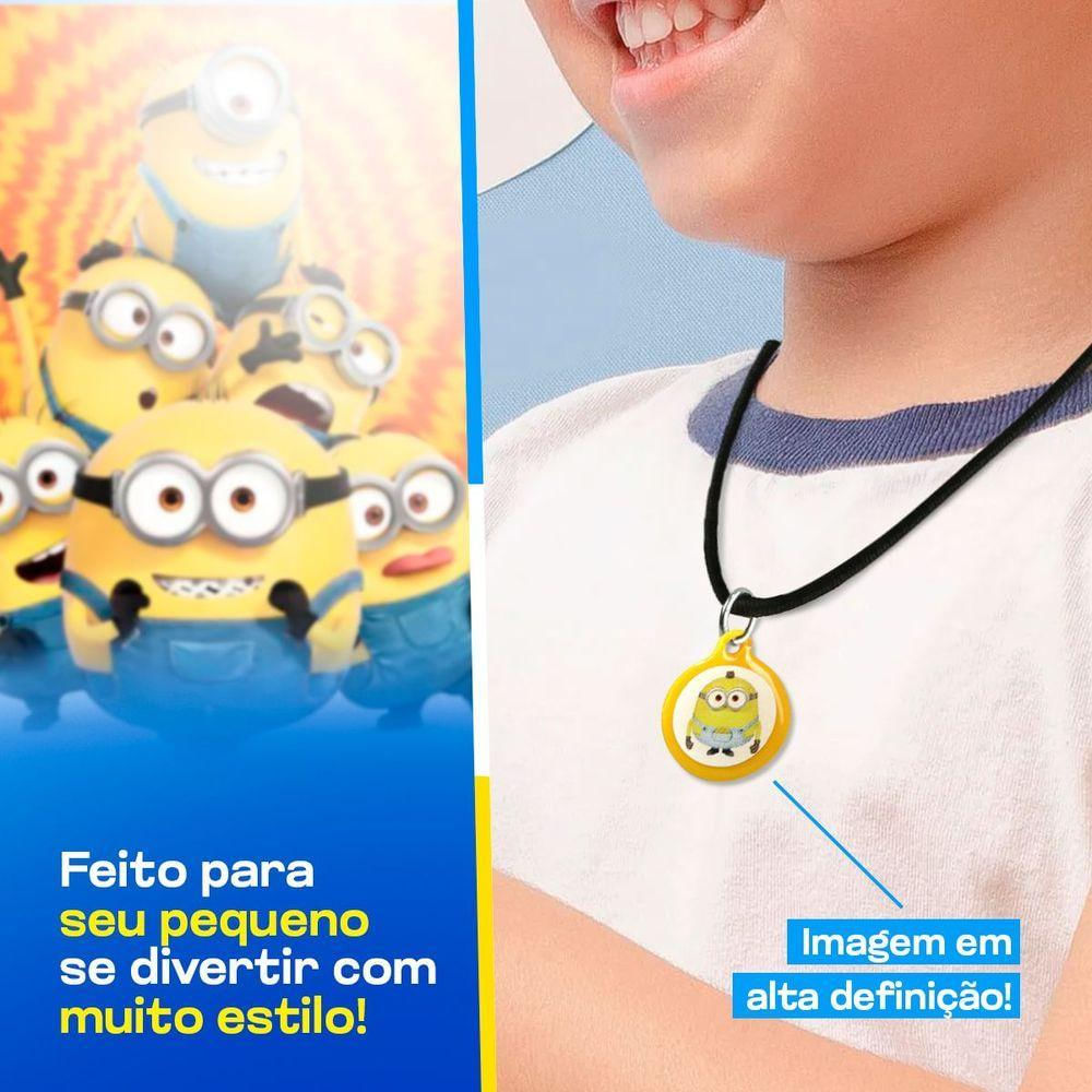 Colar Infantil Unissex + Pingente Minions Qualidade Premium Criança Presente Ajustavel Moda Rosa