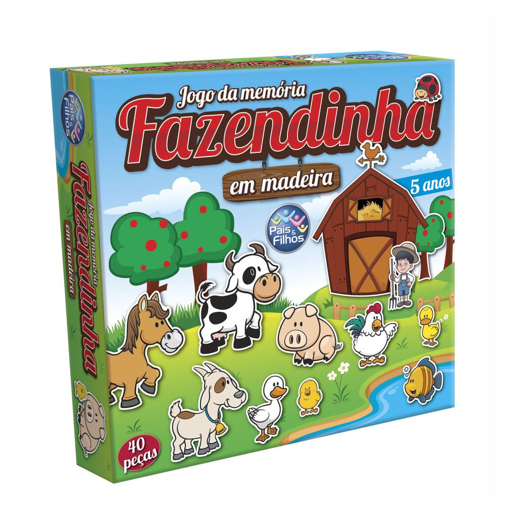 Jogo da Memória em Madeira - Fazendinha - 40 peças - Pais e Filhos