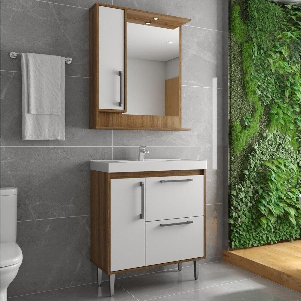 Gabinete Banheiro Cuba e Espelheira 80cm Multimóveis CR10065