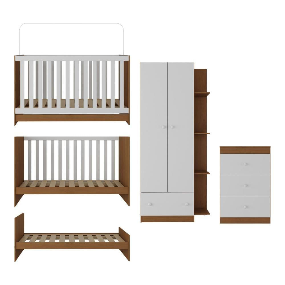 Quarto Infantil Completo Com Colchão Incluso Doce De Leite Multimóveis Mp4238 Madeirado/branco