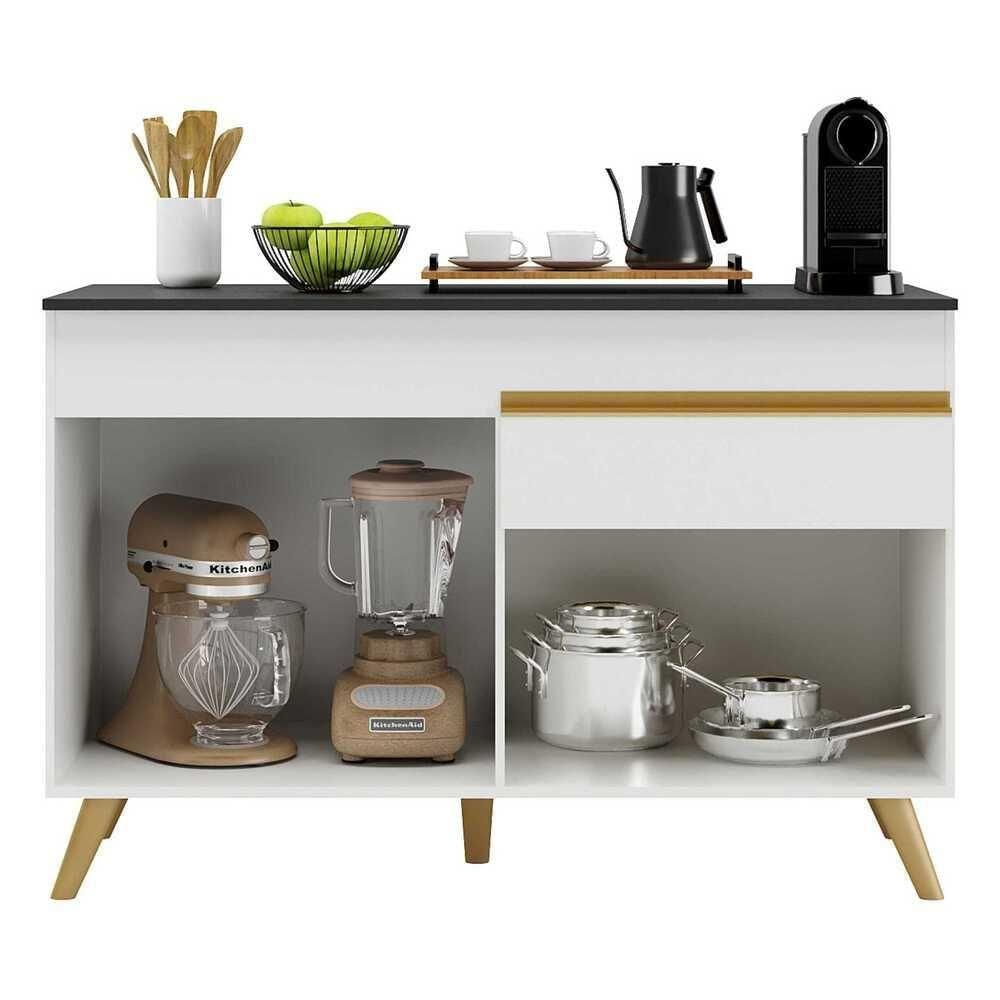 Balcão Cozinha 120cm 2 Portas 1 Gaveta Veneza Multimóveis V3680 Branco/dourado Branco/dourado