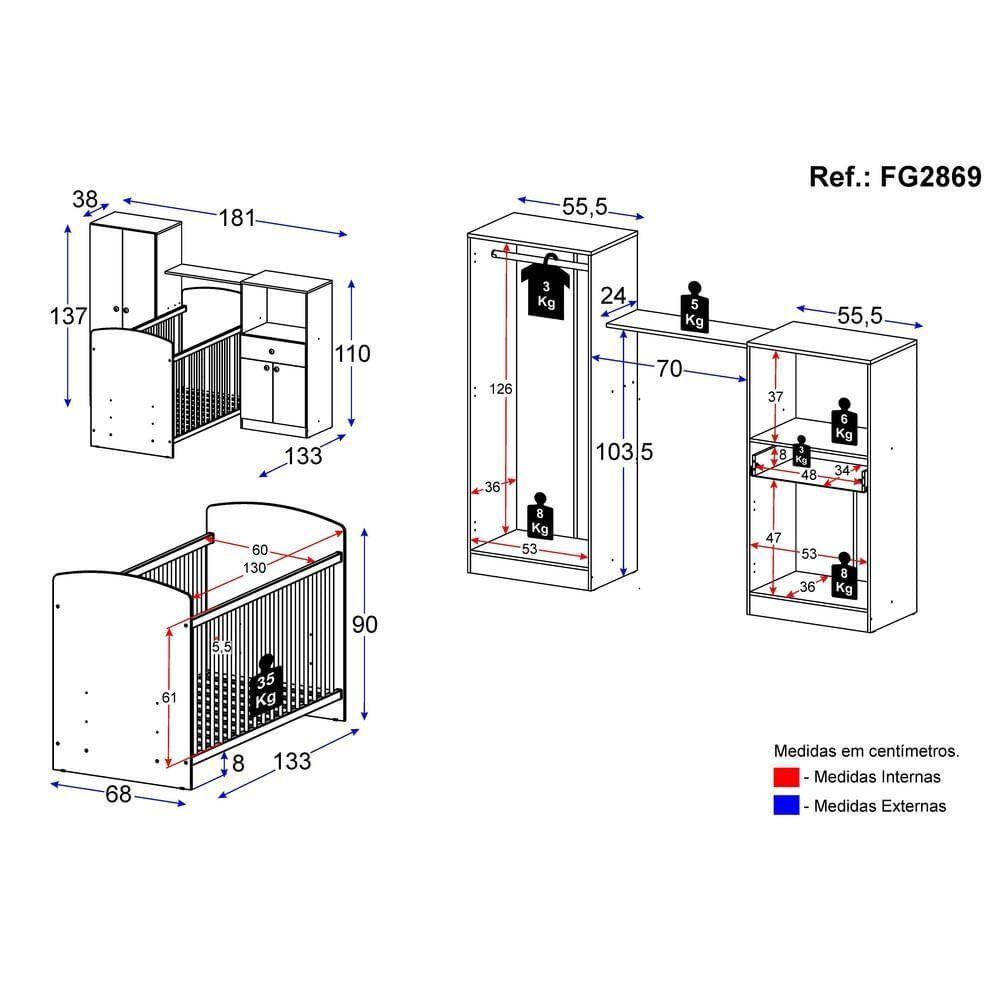 Quarto De Bebê Completo Berço/guarda-roupa/cômoda Fg2869