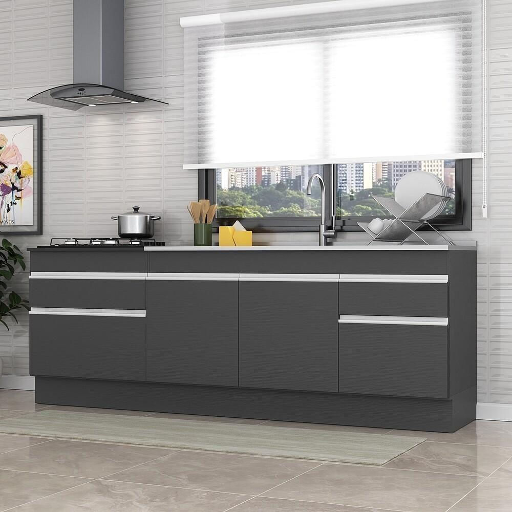 Kit 2 Balcões Gabinete Pia 150cm E Cooktop 70cm Preto/branco